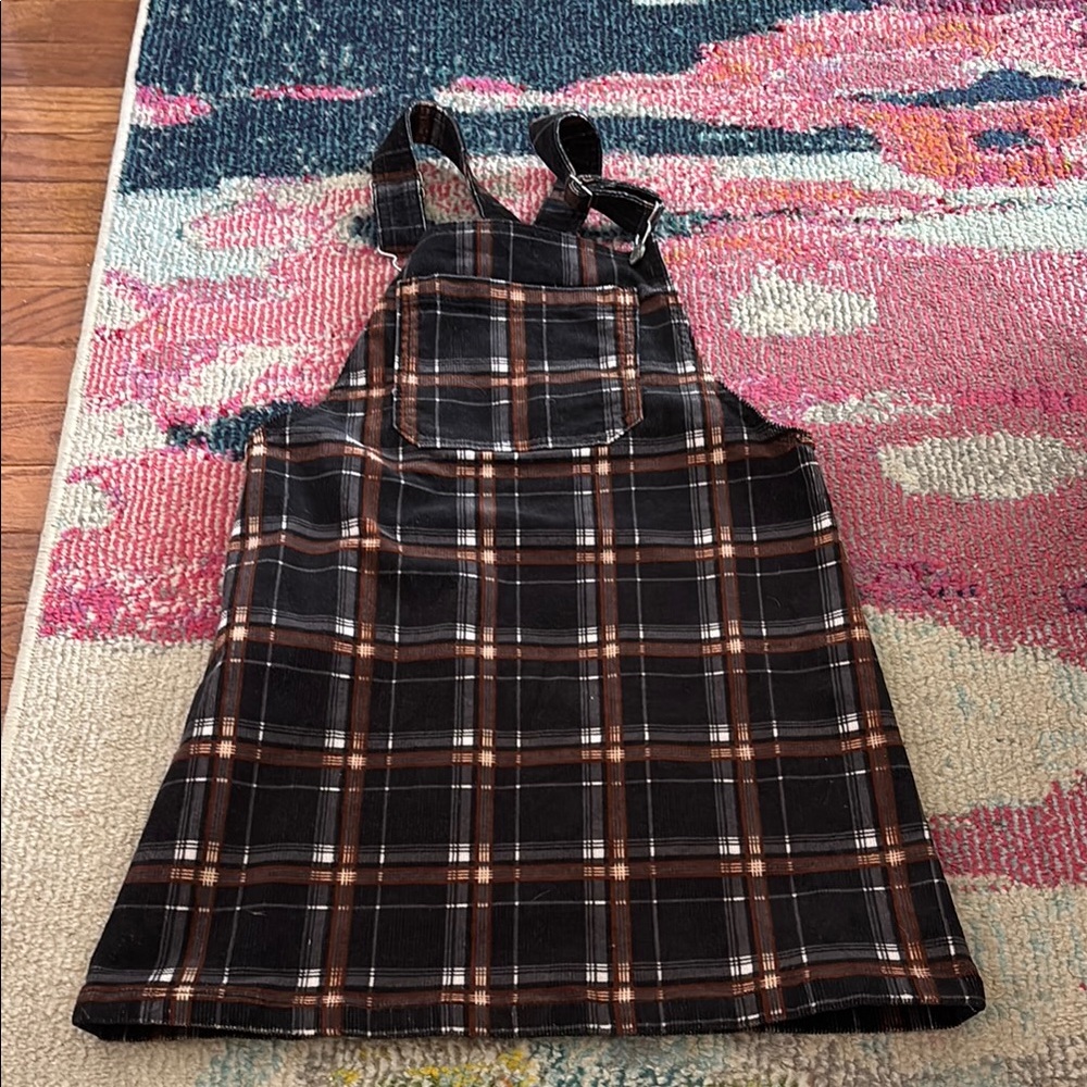 Plaid Pinafore Dress in Black and Brown